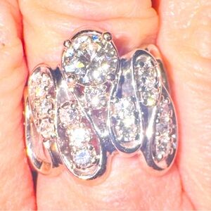Large Estate 14k White Gold Diamond Ring Statement Piece!